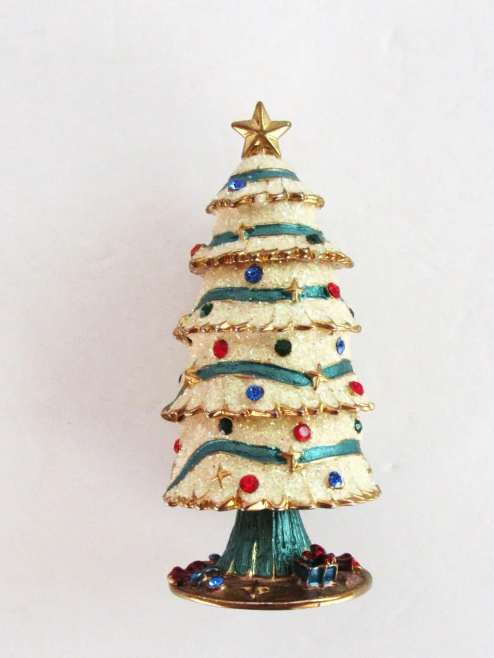 Ceramic Christmas Tree ring box  with rhinestones and glitter - gift box